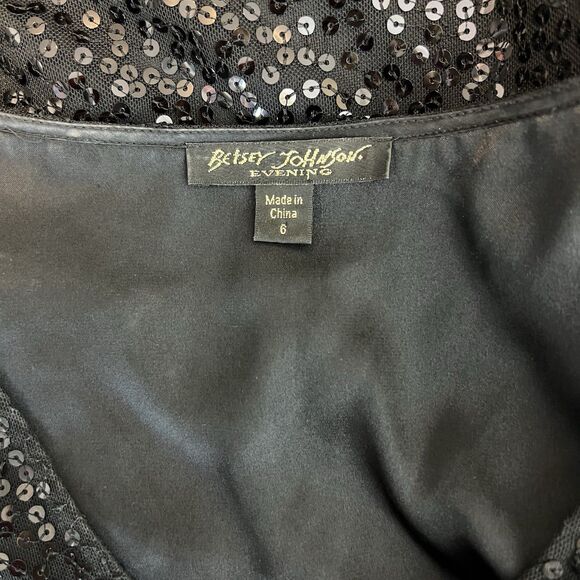 Vintage Betsey Johnson Babydoll Dress Size 6 Black Silk Sequin Y2K Mini Cocktail - Picture 9 of 10